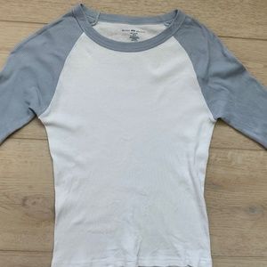 Brandy Melville Long Sleeved Bella Top, White/Light Blue